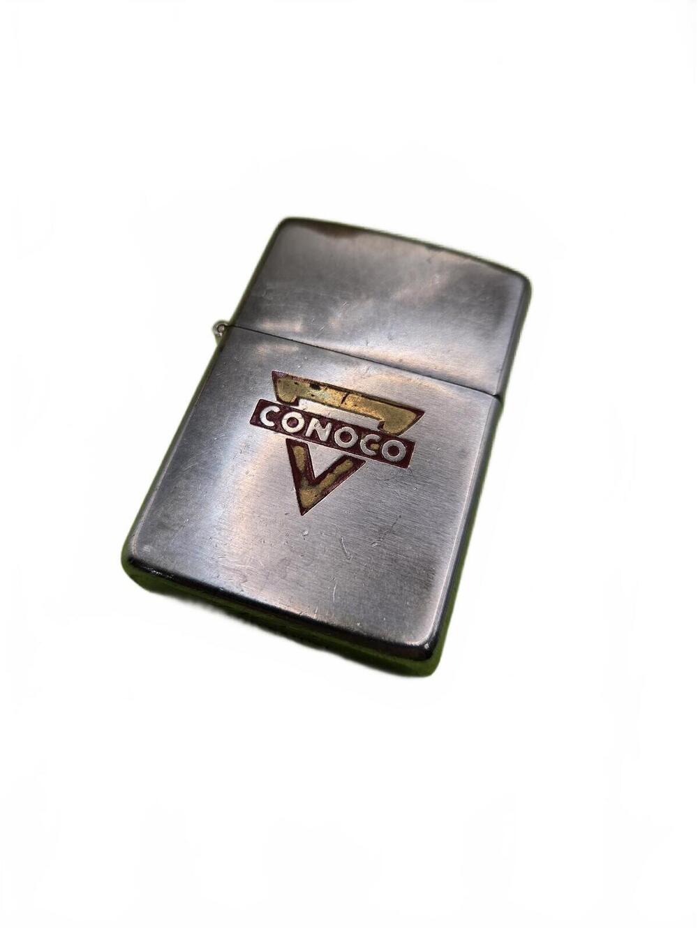 Vintage Chrome Etched Enameled Conoco Logo Zippo Lighter 2517191
